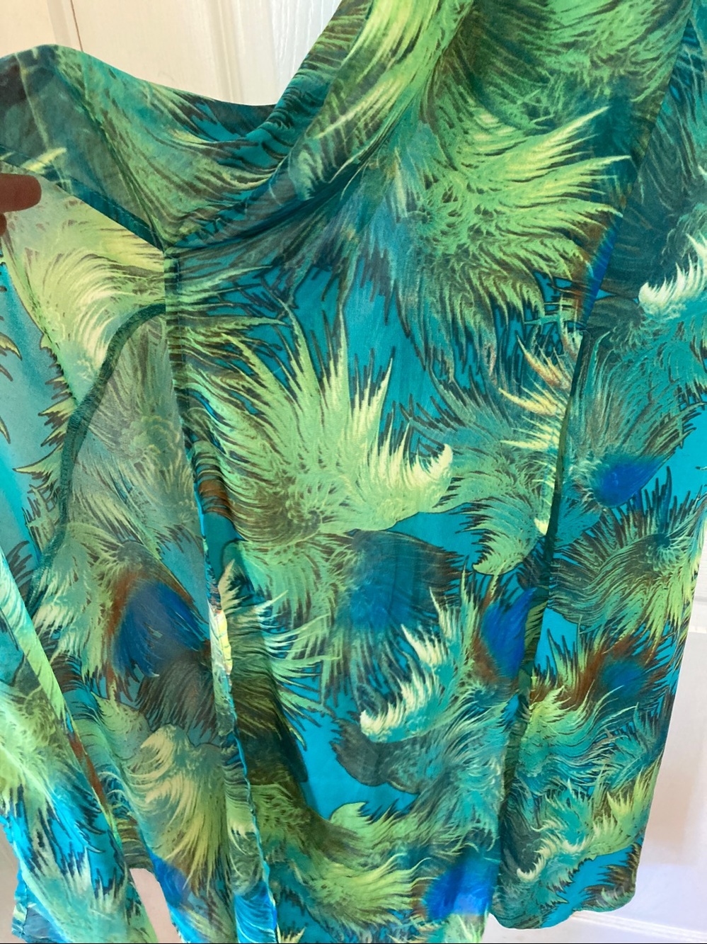 Lulu's Teal and Green Palm-Print Backless Maxi Dress - Picture 5 of 10